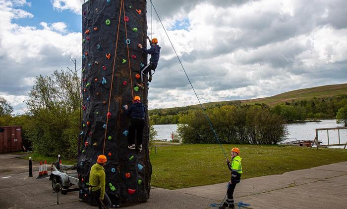The static climbing wall at Parc Bryn Bach is perfect to develop and hone your climbing skills.